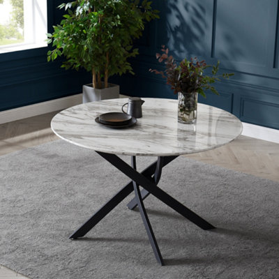Morag 120cm Round Marble Effect Dining Table Black Legs