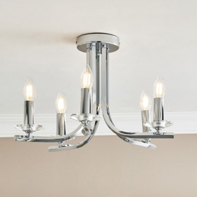 Morden 5 Light Polished Chrome Semi Flush Ceiling Light