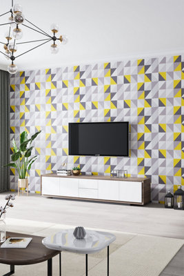 Morden Geometric Mosaic PVC Wallpaper Roll, Non Pasted Wall Paper 950cm L x 53cm W