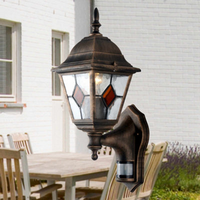 First Choice Lighting Outdoor Motion Sensor Wall Light – Black Brushed Gold, IP44, 240V, Warm White