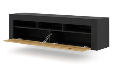 MORENO 160 TV Cabinet - Black Matte/Artisan Oak, Versatile Wall Mountable or Free-Standing Unit - 350mm x 410/430mm x 1600mm