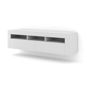 MORENO 160 TV Cabinet - White Matt, Versatile Wall Mountable or Free-Standing Unit 350mm x 410/430mm x 1600mm