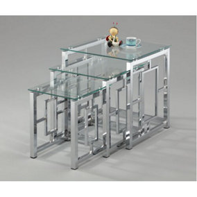 Morgan Modern Clear Glass Nest of Coffee Tables 3 Nesting Table Set Side Table