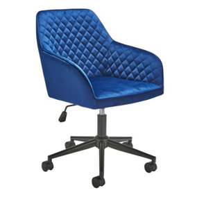 Morgan Navy Blue Velvet Quilted Upholstered Office Swivel Chair Adjustable Height