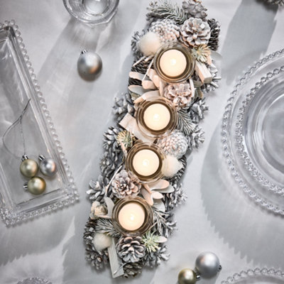 Morning Frost Four Table Centrepiece Christmas Decoration Candle Holder ...