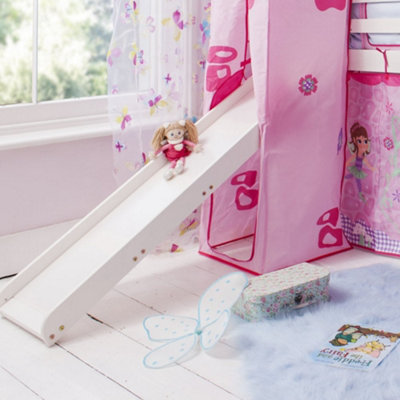 Moro Cabin Bed Midsleeper with Slide and Fairies Tower Tent in Classic White