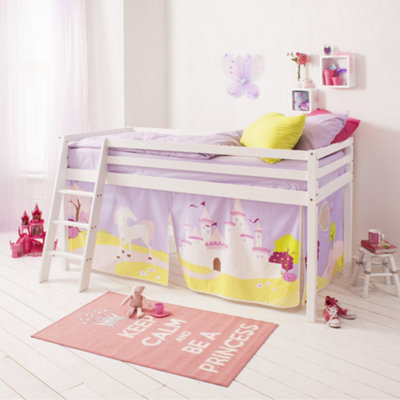 Moro Cabin Bed with Ladder and Tent in Princess Fairytale Design in White