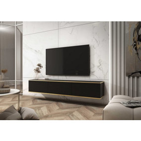 Moro Contemporary Wall Hung Cabinet TV 2 Doors Black Matt (W)1750mm (H)300mm (D)320mm