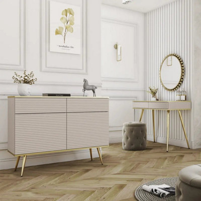 Moro Dressing Table 102cm in Beige - Warm-Toned Storage with Elegant Gold  Accents