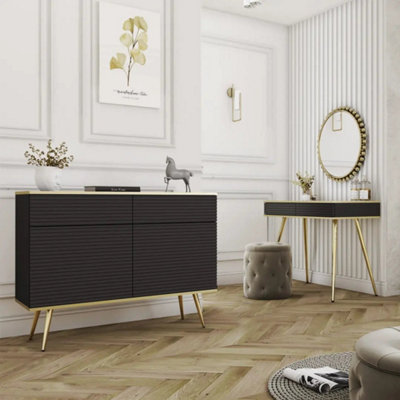 black and gold dressing table with mirror Aida Vanity Dresser Black w/Gold main image 1