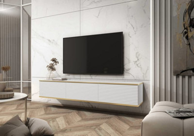 Moro Floating TV Cabinet in White - Sleek and Sophisticated Wall-Mounted Media Console with Doors (W1750mm x H300mm x D320mm)