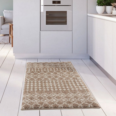 Moroccan Beige Shaggy Living Room Rug 1020