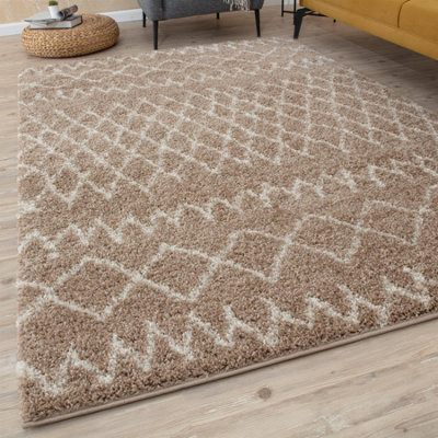 Moroccan Beige Shaggy Living Room Rug 920