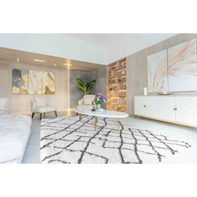 Moroccan Berber Shaggy Rugs Living Room Abstract Dark Cream 120x170 cm