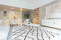 Moroccan Berber Shaggy Rugs Living Room Abstract Dark Cream 200x290 cm