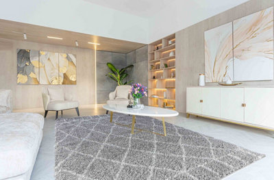 Moroccan Berber Shaggy Rugs Living Room Diamond Design Grey 200x290 cm
