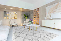 Moroccan Berber Shaggy Rugs Living Room Diamond Design Light Cream 160x230 cm
