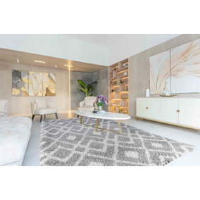 Moroccan Berber Shaggy Rugs Living Room Ikat Grey 120x170 cm