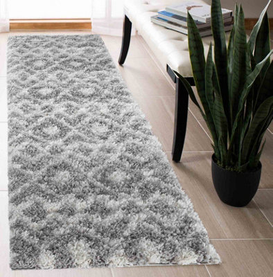 Moroccan Berber Shaggy Rugs Living Room Ikat Grey 60x220 cm