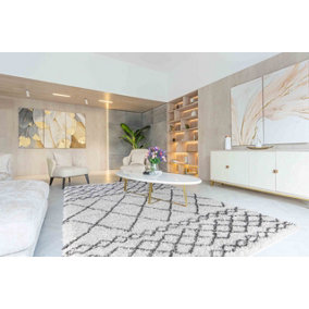 Moroccan Berber Shaggy Rugs Living Room Mixed Diamond Dark Cream 160x230 cm