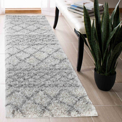 Moroccan Berber Shaggy Rugs Living Room Mixed Diamond Light Cream 60x220 cm