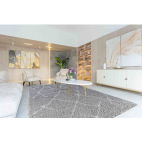 Moroccan Berber Shaggy Rugs Living Room Scandi Grey 160x230 cm