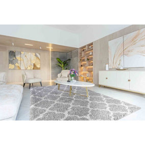 Moroccan Berber Shaggy Rugs Living Room Trellis Grey 80x150 cm