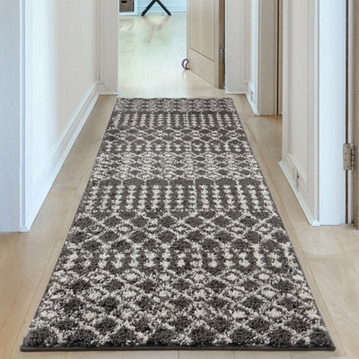 Moroccan Dark Grey Shaggy  Living Room Rug 1040