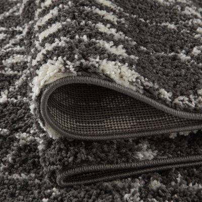 Moroccan Dark Grey Shaggy Living Room Rug 1040