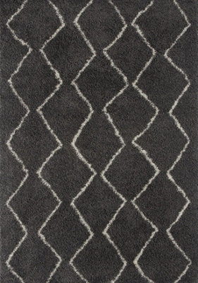 Moroccan Dark Grey Shaggy Living Room Rug 840