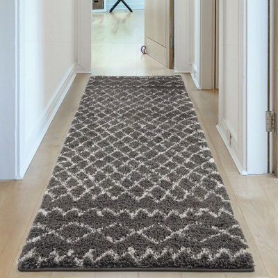 Moroccan Dark Grey Shaggy Living Room Rug 940