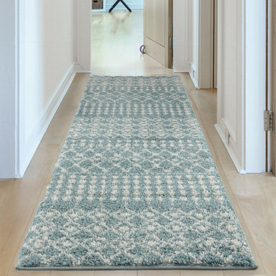 Moroccan Duck Egg Blue Shaggy Living Room Rug 1050