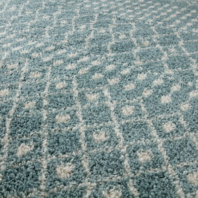 Moroccan Duck Egg Blue Shaggy Living Room Rug 1050