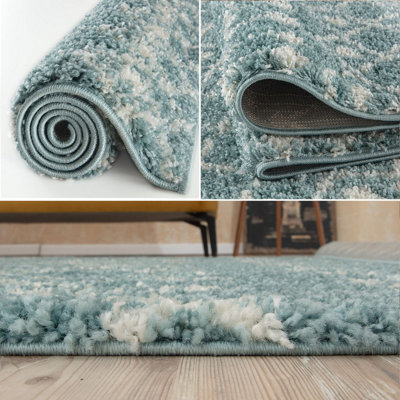 Moroccan Duck Egg Blue Shaggy Living Room Rug 1050