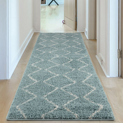 Moroccan Duck Egg Blue Shaggy Living Room Rug 850