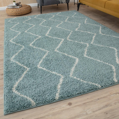 Moroccan Duck Egg Blue Shaggy Living Room Rug 850