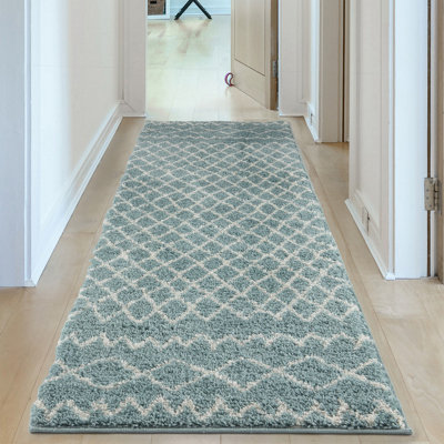 Moroccan Duck Egg Blue Shaggy  Living Room Rug 950