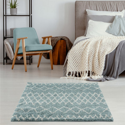 Moroccan Duck Egg Blue Shaggy  Living Room Rug 950