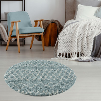 Moroccan Duck Egg Blue Shaggy  Living Room Rug 950