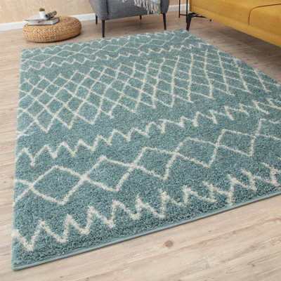 Moroccan Duck Egg Blue Shaggy  Living Room Rug 950