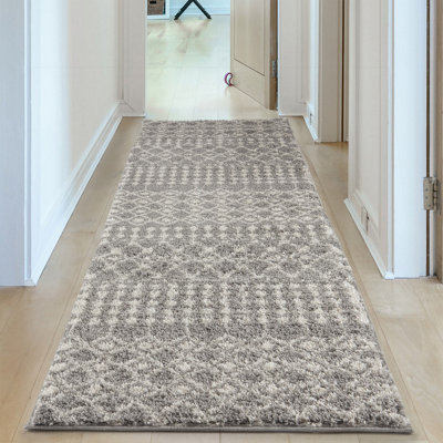 Moroccan Grey Shaggy Living Room Rug 1010