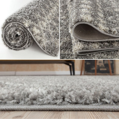 Moroccan Grey Shaggy Living Room Rug 1010
