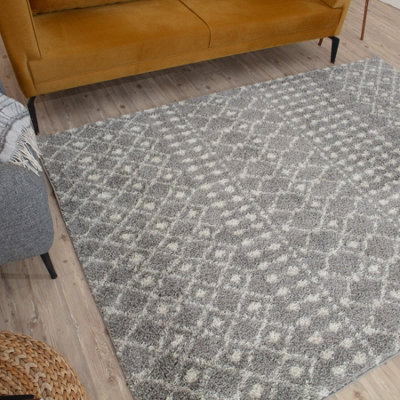 Moroccan Grey Shaggy Living Room Rug 1010