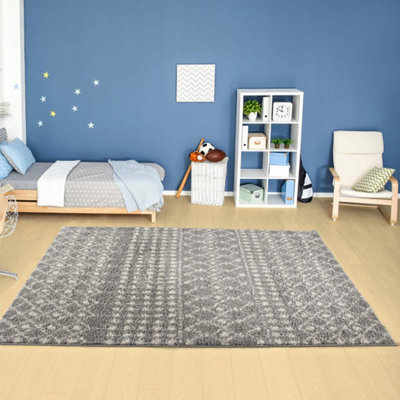 Moroccan Grey Shaggy Living Room Rug 1010