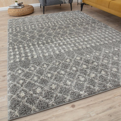 Moroccan Grey Shaggy Living Room Rug 1010