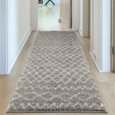 Moroccan Grey Shaggy Living Room Rug 910