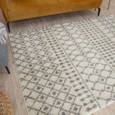 Moroccan Ivory Shaggy Living Room Rug 1000