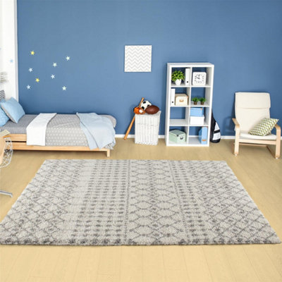 Moroccan Ivory Shaggy Living Room Rug 1000