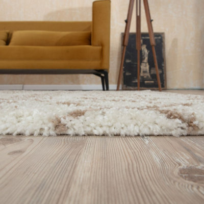 Moroccan Ivory Shaggy Living Room Rug 1030