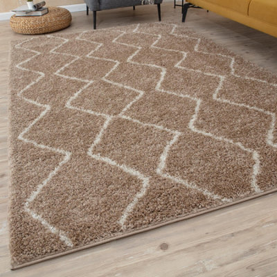 Moroccan Shaggy Beige Living Room Rug 820